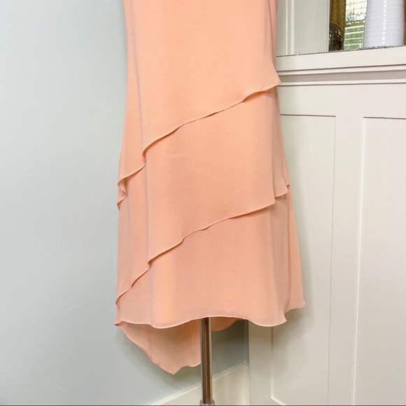 White House Black Market Asymmetrical Popover Dress Orange Peach 10 Medium - Picture 6 of 13